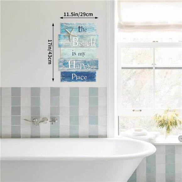 Coastal Beach Wall Art Wooden Sign Starfish Ocean Decor for Bathroom Bedroom - Picture 5 of 7